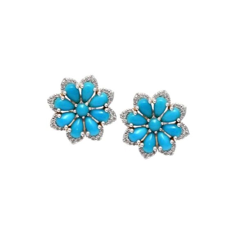 Liv Oliver Silver 12.75 ct. tw. Turquoise CZ Floral Studs